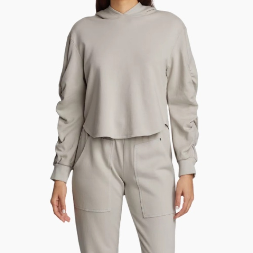 Heroine Sport Ruched Cropped Hoodie Light Gray size medium